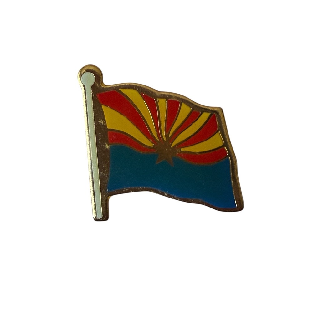 Vtg Arizona State Flag Lapel Pin Gold Tone Enamel Waving Flag Souvenir Travel